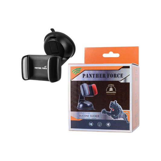 PF07-Panther Force Car Holder – Aluminium Silicon Sucker Phone Mount with Secure Clip Fastening & Wireless Charging Support (Black)