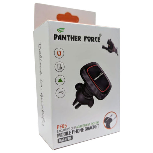 PF05-Panther Force Square Magnetic Car Holder – Aluminium Air Vent Mount with Secure Clip Fastening & Wireless Charging Support (Black)