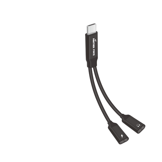 PF124- Panther Force Lightning to 2 Lightning Adapter - Convenient Charging & Syncing for Apple DevicesBLACK