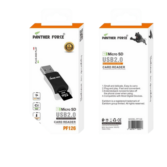 PF126- Panther Force Micro SD USB 2.0 Card Reader (Black) – Compact & Reliable Memory Card Reader