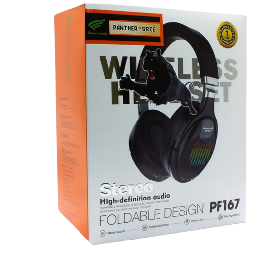 PF167-Panther Force Wireless Big-Head Headphones – Premium Sound, Aluminium Finish, Comfortable Fit(BLACK)