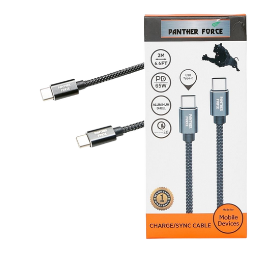 Panther Force Fast  CHARGING / SYNC PF61-Type-C to Type-C & PF62-Type-C to Lightning CABLES Black