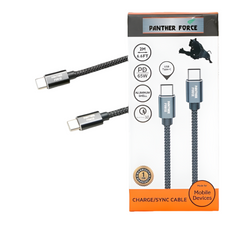 PF45-Panther Force 100W Fast Cable 1M USB-C to USB-C (Black) – High-Power Charging & Data Transfer for Laptops, Tablets, and Smartphones