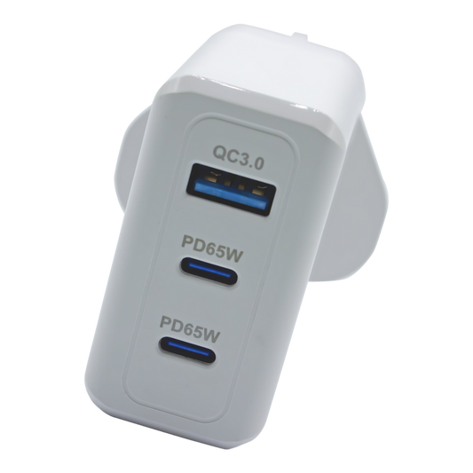 PF193- Pather Force 65W Plug with 2 USB-C Ports & 1 USB-A Port - White | Fast Charging Adapter for Laptops, Smartphones, Tablets