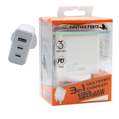 PF193- Pather Force 65W Plug with 2 USB-C Ports & 1 USB-A Port - White | Fast Charging Adapter for Laptops, Smartphones, Tablets