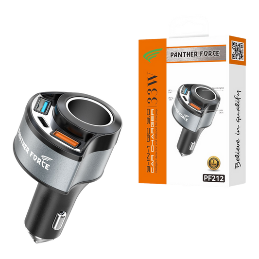 PF212- Panther Force 4-in-1 Car Charger - Multi-Port Charging for All Your Devices On-the-Go BLACK