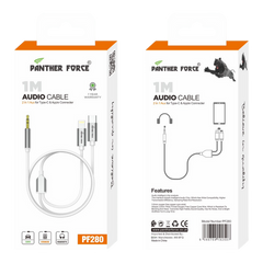 PF280-Panther Force 1M 2-in-1 AUX Audio Cable - Type-C & Apple to 3.5mm (White, High-Quality, Durable & Portable)