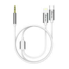 PF280-Panther Force 1M 2-in-1 AUX Audio Cable - Type-C & Apple to 3.5mm (White, High-Quality, Durable & Portable)