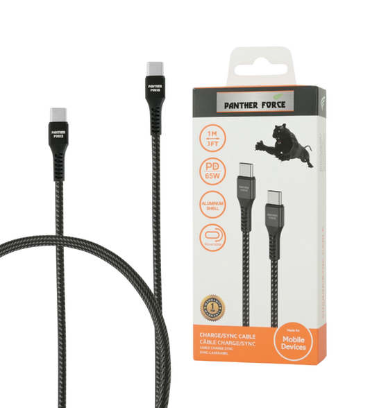 PF173-Panther Force 65W Type-C to Type-C Cable 2M – Seamless Connectivity, Uninterrupted Power, Fast Charging & High-Speed Data Syncing for Smart Devices