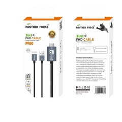 PF60- Panther Force 3-in-1 FHD Cable – Extended Length for Convenient Charging & Syncing