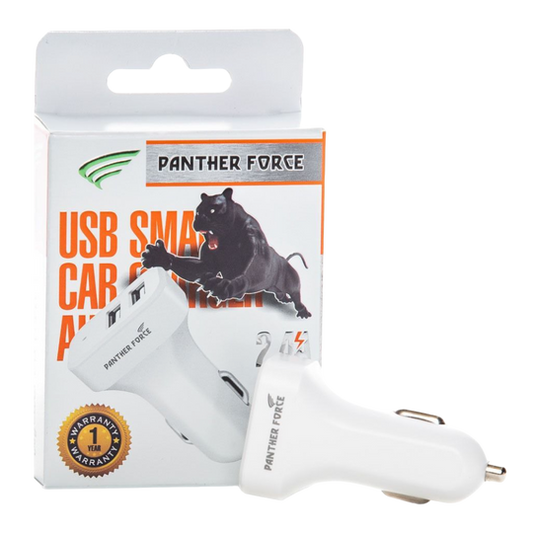 PF71- Panther Force 2.4A White Dual USB Car Charger - Fast Charging for Two Devices On-the-Go