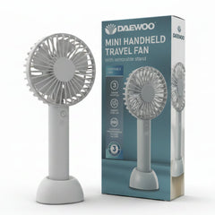 Daewoo Mini Handheld Travel Fan – USB Rechargeable Portable Fan with Stand, 3 Speeds & Foldable Design