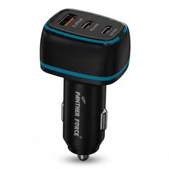 PF157-Panther Force  90W Car Charger – USB-A + USB-C Fast Charging | 3-in-1 Cable | LED Light