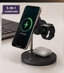 PF216-Signature 3-in-1 Smart Wireless Charger – 25W Fast Charging | Magnetic Stand | Silent Cooling Fan | Phone, Watch & Earbuds