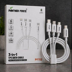 PF112-Panther Force 3-in-1 Type-C Multi Charging Cable – Lightning, Micro USB & USB-C | 1.2M Fast Charging Cable