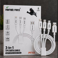 PF113-Panther Force 3-in-1 USB Multi Charging Cable – Lightning, Micro USB & Type-C | 1.2M Fast Charging Cable