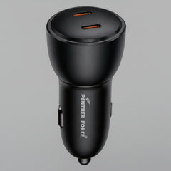 PF170-Panther Force Dual USB-C Car Charger – 60W PD Fast Charging | Compact Car Adapter