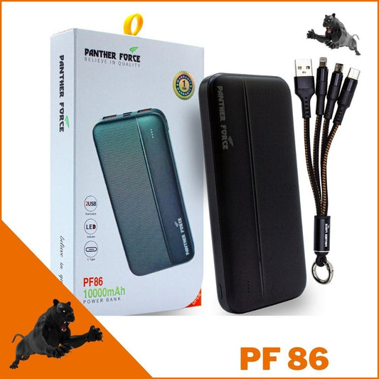 PF86 - Panther Force 10000mAh Power Bank | Fast Charging, Dual USB Output, Compact & Lightweight (Black)