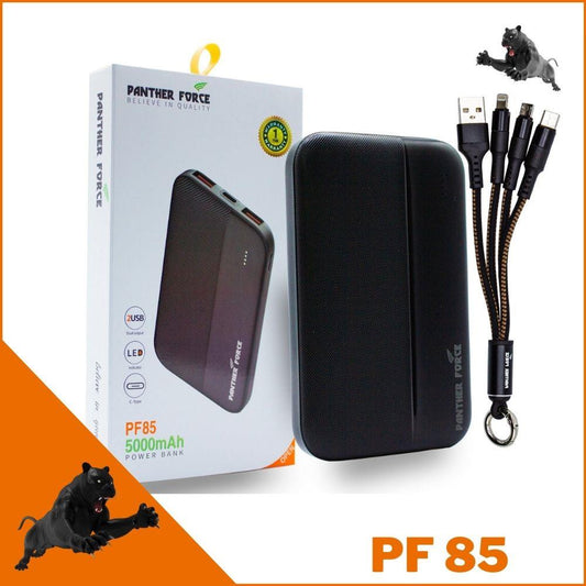 PF85 - Panther Force 5000mAh Power Bank | Ultra-Compact, Fast Charging, Dual USB Ports (Black)