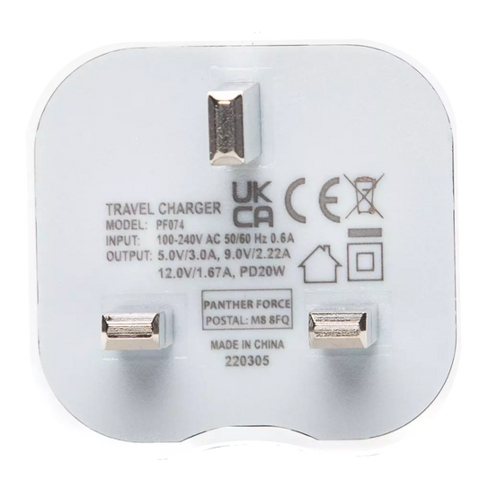 PF74-Panther Force 20W Type-C Main Plug (Straight Pin): Fast and Reliable Charging for USB-C Devices