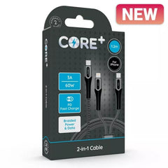 CORE+ 2IN1 CABLE BRAIDED CABLE BLACK 1.2m