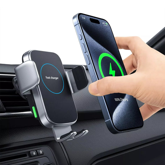 CORE+ Wireless Car Charger (Black, 15W) – Fast Charging with Car Vent Mount & Type-C Cable