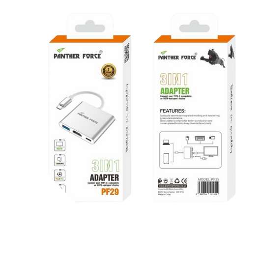 PF29- Panther Force 3-in-1 Adapter - Versatile Connectivity for All Your Devices (White)