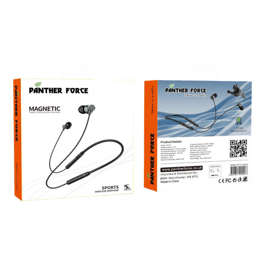 PF275 - Panther Force Magnetic Sports Wireless Earphones | Bluetooth Earbuds with Secure Fit & HD Sound (Black)