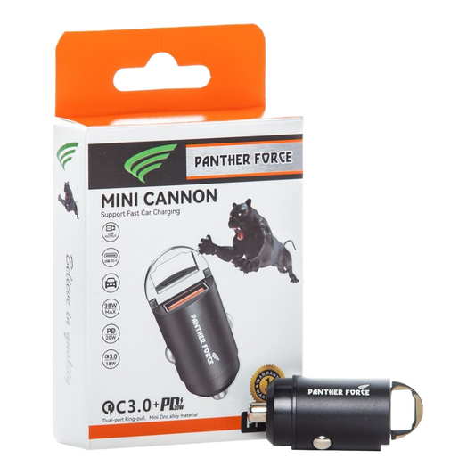 PF180- Panther Force Mini Canon 20W Car Charger - Dual Port (Type-C + USB-A) for Fast Charging On-the-Go (Black)