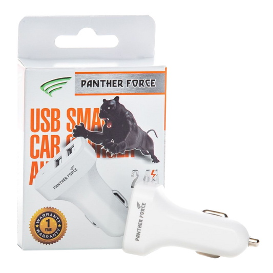 PF71- Panther Force 2.4A White Dual USB Car Charger - Fast Charging for Two Devices On-the-Go