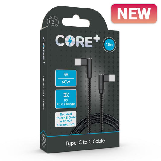 CORE+ 8-Pin & Type-C 90° Braided Cable 1.5M 27W/60W PD Fast Charging