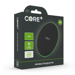 CORE+ 15W Wireless Charging Pad – Fast Qi-Certified Charger with Overcharge Protection | Compatible with iPhone, Samsung, and Qi-Enabled Devices | Sleek and Compact Design